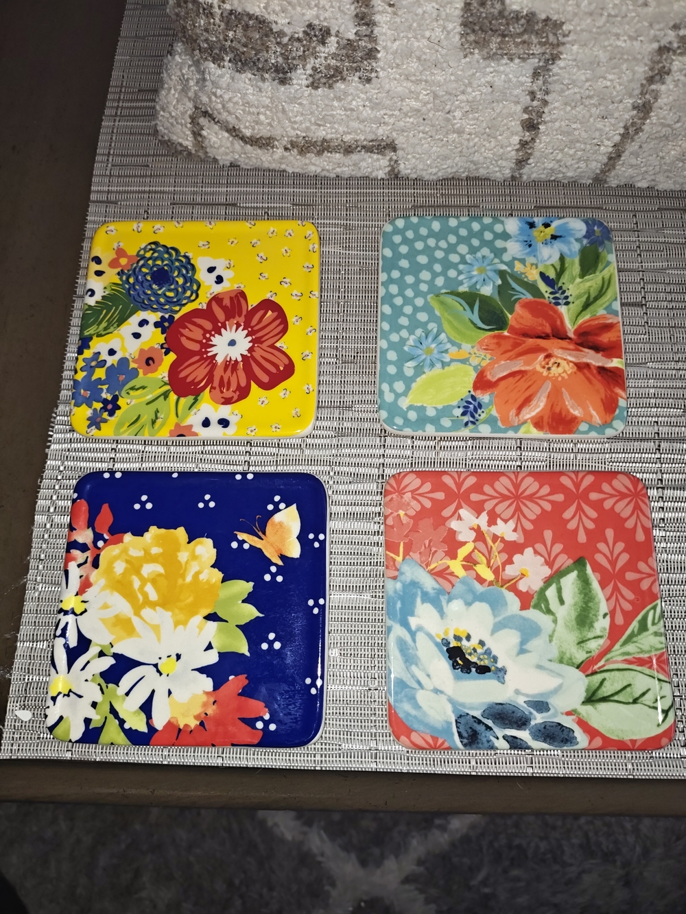 Pioneer Woman Floral Breezy Ceramic Cork Back Coaster Set Of 4 Flowers